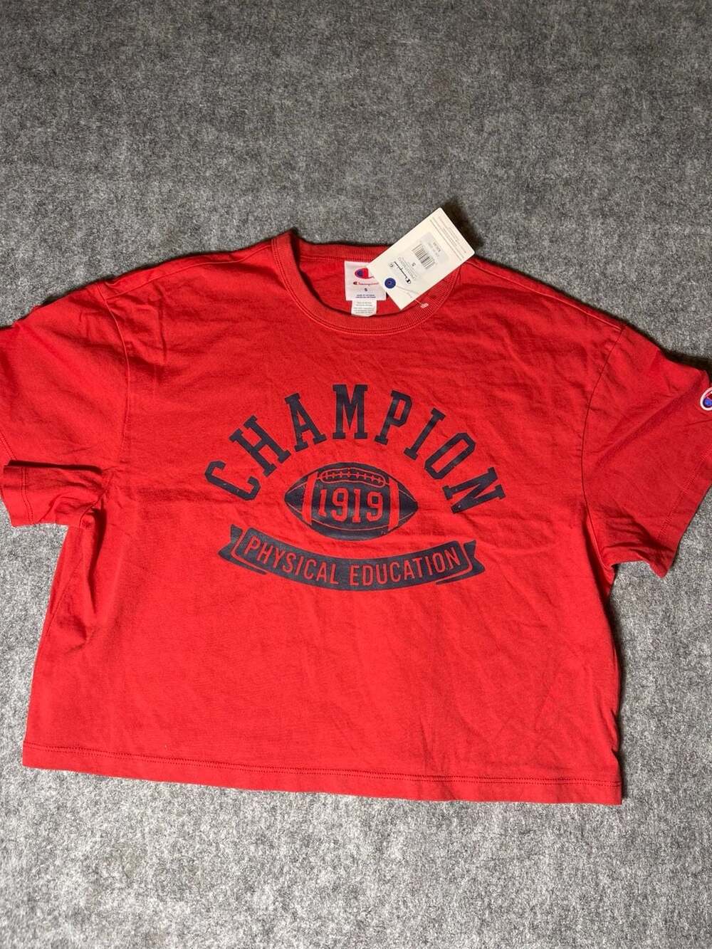 Champion Rec Center Cropped Tee Red Graphic T-Shirt Size S
